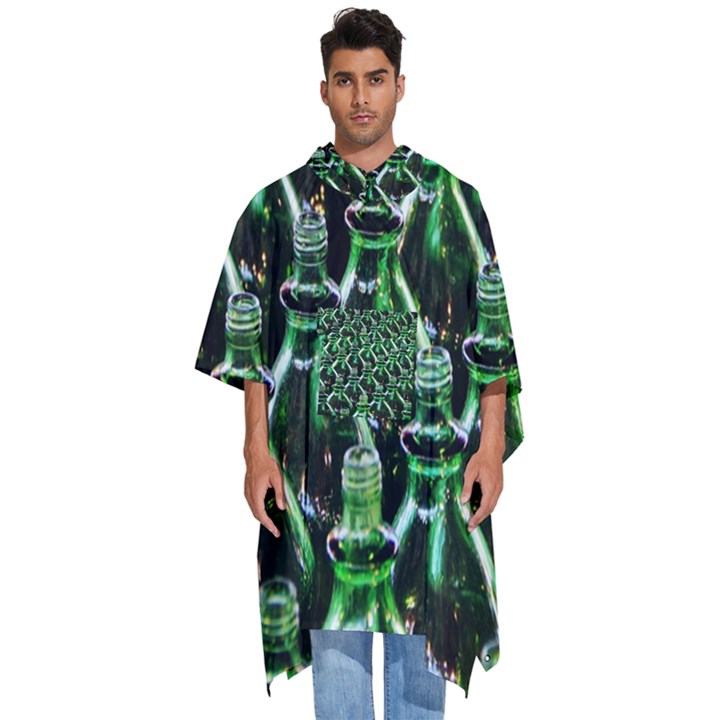 Bottles Green Drink Pattern Soda Refreshment Men s Hooded Rain Ponchos