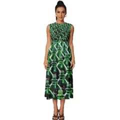 Bottles Green Drink Pattern Soda Refreshment Sleeveless Round Neck Midi Dress