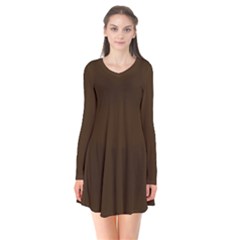 Brunette Brown	 - 	long Sleeve V-neck Flare Dress by ColorfulDresses