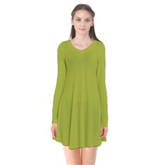 Citron Green	 - 	long Sleeve V-neck Flare Dress by ColorfulDresses