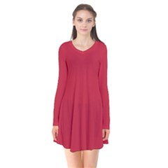 Cardinal Red	 - 	long Sleeve V-neck Flare Dress by ColorfulDresses