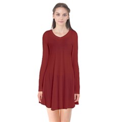 Barn Red	 - 	long Sleeve V-neck Flare Dress by ColorfulDresses