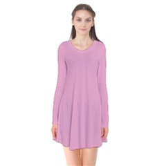 Kobi Pink	 - 	long Sleeve V-neck Flare Dress by ColorfulDresses