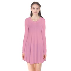 Mauvelous Pink	 - 	long Sleeve V-neck Flare Dress by ColorfulDresses