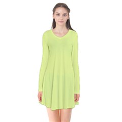 Mindaro Green	 - 	long Sleeve V-neck Flare Dress by ColorfulDresses