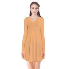 Rajah Orange	 - 	long Sleeve V-neck Flare Dress by ColorfulDresses