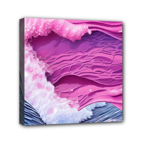 Abstract Pink Ocean Waves Mini Canvas 6  X 6  (stretched) by GardenOfOphir