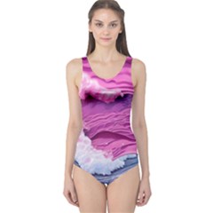 Abstract Pink Ocean Waves One Piece Swimsuit by GardenOfOphir