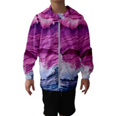 Abstract Pink Ocean Waves Kids  Hooded Windbreaker by GardenOfOphir