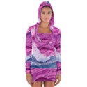 Abstract Pink Ocean Waves Long Sleeve Hooded T-shirt View1