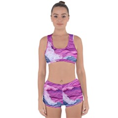 Abstract Pink Ocean Waves Racerback Boyleg Bikini Set