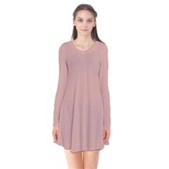 Peach Beige	 - 	long Sleeve V-neck Flare Dress by ColorfulDresses