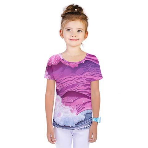 Abstract Pink Ocean Waves Kids  One Piece Tee by GardenOfOphir