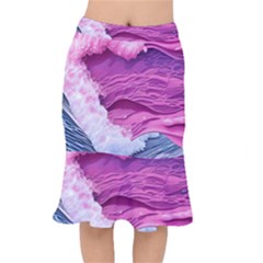 Abstract Pink Ocean Waves Short Mermaid Skirt by GardenOfOphir