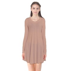 Toast Brown	 - 	long Sleeve V-neck Flare Dress by ColorfulDresses