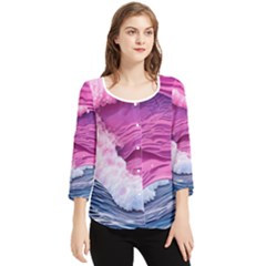 Abstract Pink Ocean Waves Chiffon Quarter Sleeve Blouse by GardenOfOphir