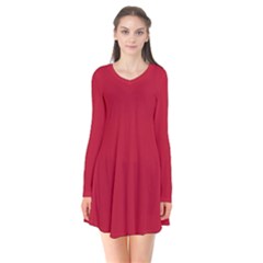 Space Cherry Red	 - 	long Sleeve V-neck Flare Dress by ColorfulDresses