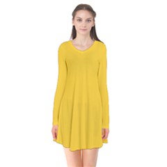 Tuscany Yellow	 - 	long Sleeve V-neck Flare Dress by ColorfulDresses