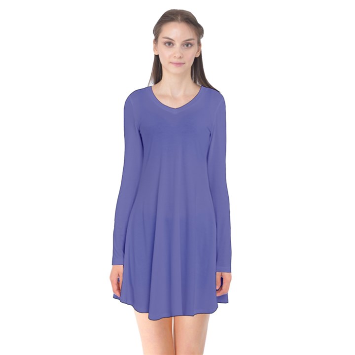 Blue Iris	 - 	Long Sleeve V-neck Flare Dress