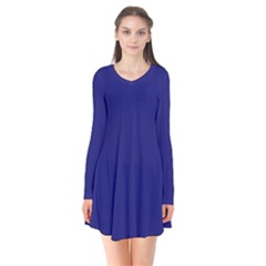 Midnight Blue	 - 	long Sleeve V-neck Flare Dress by ColorfulDresses