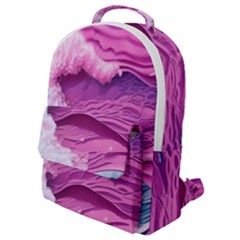 Abstract Pink Ocean Waves Flap Pocket Backpack (Small)