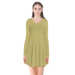 Vegas Gold	 - 	long Sleeve V-neck Flare Dress by ColorfulDresses