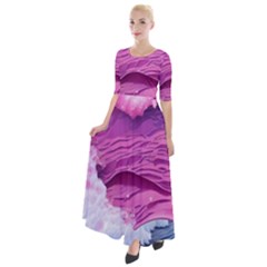 Abstract Pink Ocean Waves Half Sleeves Maxi Dress by GardenOfOphir