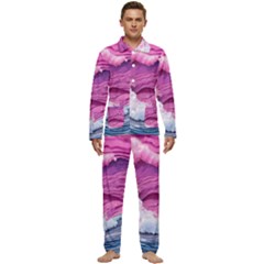 Abstract Pink Ocean Waves Men s Long Sleeve Velvet Pocket Pajamas Set by GardenOfOphir