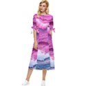 Abstract Pink Ocean Waves Bow Sleeve Chiffon Midi Dress View1