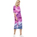 Abstract Pink Ocean Waves Bow Sleeve Chiffon Midi Dress View3