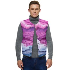 Abstract Pink Ocean Waves Men s Short Button Up Puffer Vest	 by GardenOfOphir