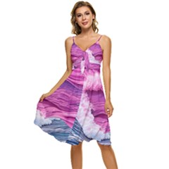 Abstract Pink Ocean Waves Sleeveless Tie Front Chiffon Dress by GardenOfOphir