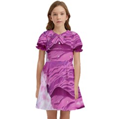 Abstract Pink Ocean Waves Kids  Bow Tie Puff Sleeve Dress by GardenOfOphir