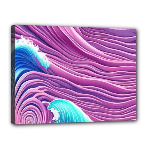 Pink Water Waves Canvas 16  X 12  (stretched) by GardenOfOphir