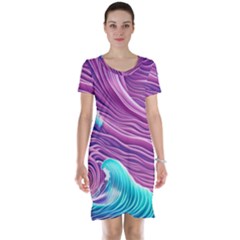 Pink Water Waves Short Sleeve Nightdress by GardenOfOphir