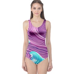 Pink Water Waves One Piece Swimsuit by GardenOfOphir