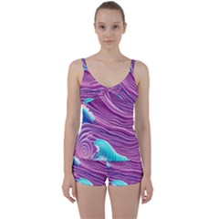 Pink Water Waves Tie Front Two Piece Tankini by GardenOfOphir