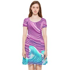 Pink Water Waves Inside Out Cap Sleeve Dress by GardenOfOphir