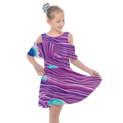 Pink Water Waves Kids  Shoulder Cutout Chiffon Dress by GardenOfOphir