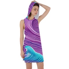 Pink Water Waves Racer Back Hoodie Dress by GardenOfOphir