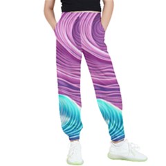 Pink Water Waves Kids  Elastic Waist Pants by GardenOfOphir