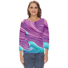 Pink Water Waves Cut Out Wide Sleeve Top