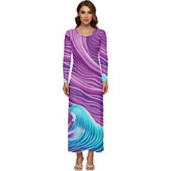 Pink Water Waves Long Sleeve Longline Maxi Dress by GardenOfOphir