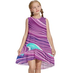 Pink Water Waves Kids  Frill Swing Dress by GardenOfOphir