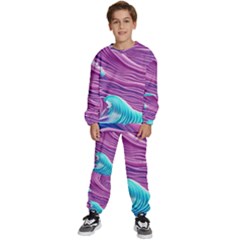 Pink Water Waves Kids  Sweatshirt Set by GardenOfOphir