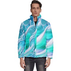 Pastel Simple Wave Men s Puffer Bubble Jacket Coat by GardenOfOphir