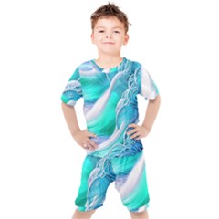 Pastel Simple Wave Kids  Tee And Shorts Set by GardenOfOphir