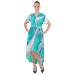 Pastel Simple Wave Front Wrap High Low Dress by GardenOfOphir