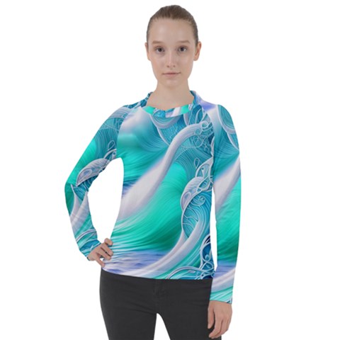 Pastel Simple Wave Women s Pique Long Sleeve Tee by GardenOfOphir