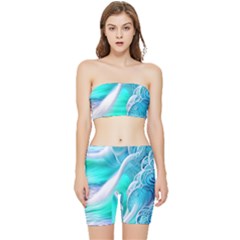 Pastel Simple Wave Stretch Shorts And Tube Top Set by GardenOfOphir